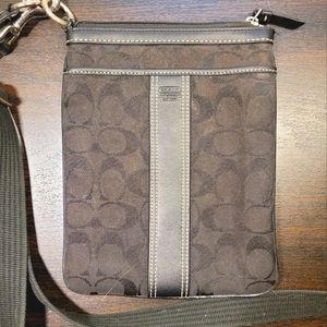 Coach Black Leather and Signature Jacquard Fabric Cross-Body Handbag